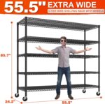 REIBII 85.7" H Storage Shelves 2998LBS Metal Shelving Unit with Wheels & Feet, 5 Tier Garage Shelving Heavy Duty Adjustable Wire Shelf for Pantry Kitchen Garage, 85.7" H X 55.5" W X 24.2" D, 2PCS - Image 3