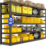 48''W Garage Shelving, 5 Tier Heavy Duty Storage Shelves,88''H Metal Garage Shelves Units,3000 lbs Adjustable Standing Shelf with Thickened Double-Layer Posts, for Garage,Basement, Warehouse,Black