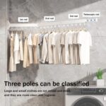 Clothes Hanger Rack, Wall Mounted Clothes Drying Rack, Collapsible Retractable Laundry Clothes Rack Wall Mount, Drying Rack with Windproof Ring Hooks (White） - Image 4