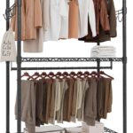 Whitmor 3 Tier Rolling Garment Rack, Heavy Duty Adjustable Metal Clothing Rack with Side Hooks, Double Rods & 360° Lockable Wheels, Max 600LBS for Hanging Clothes, 43" L x 18" W x 80" H, Black