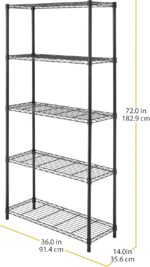 Whitmor 5 Tier Shelving Unit, Metal Storage Shelves, 400 lbs Capacity per Shelf, 2000 lbs Total, Adjustable Heavy Duty Shelf, Easy Assembly for Kitchen, Garage, Plant, 36" L x 14" W x 72" H, Black - Image 3