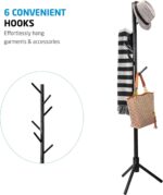 ZOBER High-Grade Wooden Tree Coat Rack Stand, 6 Hooks - Super Easy Assembly NO Tools Required 3 Adjustable Sizes Free Standing Hallway Hanger Hat for Handbag, Clothes & Accessories Black ZO-005 - Image 6