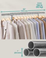 SONGMICS Clothes Stand with Wheels, Extendable Coat Rack for Heavy Loads, Total Load 100 kg, 45 x (92-132) x 161.5 cm, Easy to Assemble and Move, Taupe Gray, HSR013G01 - Image 4