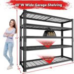 Storage Shelves, Garage Shelving Heavy Duty 2800 LBS Capacity, 48" L x 18" W x 72" H Adjustable Metal Shelving Organizer Wire Rack, 5 Tier Utility Shelf Unit for Pantry Closet Warehouse Organization - Image 3
