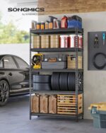 SONGMICS 5-Tier Storage Shelves, Heavy-Duty Garage Shelving, Adjustable Shelving Unit, Steel Shelf, Boltless Assembly, for Garage, Shed, 2,250 lb Load, 18 x 36 x 72 Inches, Ink Black UGLR453B01 - Image 2