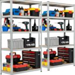 2 Pack Garage Shelving Units 5-Tier Storage Shelves, 175kg Per Shelf, 5mm MDF Boards, Shed Storage Racking Shelf Adjustable Metal BOLTLESS Design for Living Room,Office(Silver,70x30x150cm)