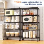 5-Tier Heavy Duty Wire Shelving Unit,35" Dx18 Wx 71" H,Shelf Racks On Lockable Wheels,Height Adjustable Metal Shelves,Shelving Unit and Storage for Bathroom,Kitchen,Garage,Office,Studio,Black - Image 3