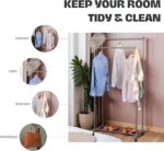 WT-EASYCARE Double Hanging Rod Garment Rack with Rolling Casters – Durable, Rust-Free Steel, Lockable Wheels, Space-Saving Bottom Shelf - Ideal for Home, Studio, Bedroom, Hostel or Guest Rooms - Image 4