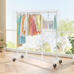 Hoctieon Z Clothes Rack with Cover, Metal Heavy Duty Clothing Rack, Rolling Garment Rack with Wheels, with Dustproof Cover Waterproof Protector, 2 Durable Zippers, for Hanging Clothes, White - Image 6