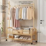 Beauenty 3 in 1 Heavy Duty Metal Rolling Clothes Rack, Gold Minimalist Design, Perfect for Coats, Shirts, Dresses, Bags, Storage & Organization - Image 2