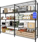 5-Tier Metal Storage Shelves, 60" Wide Wire Shelving Unit, 1325LBS Load Heavy Duty Adjustable Corner Standing Shelf Rack, H/L-Shaped, for Garage. Kitchen, Pantry, Basement,13.8" D x 70.5" H - Image 9