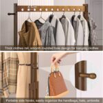medla Wooden Clothes Hanger Rail: Heavy Duty Clothes Rail stand Bamboo Clothing Rack Wheels Clothes Rail Stand with Wheels Coat Rack on Wheels with 2 Tier Shelves for Bedroom, Living Room - Image 7