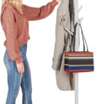 ZOBER Coat Rack Freestanding - Wooden 6 Hanger Clothing with Modern Hooks for Bag, Hat, Jacket, Purse, Umbrella Standing Hat Entryway White ZO-004