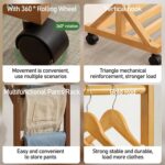 Bamboo Clothes Rack Portable Garment Rack Rolling Coat Rack Clothing Organizer Pant Hat Tree Multifunctional Bedroom Hanging Rack Wardrobe Storage Shelves with Wheels For Entryway Bed Room - Image 2