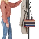 ZOBER High-Grade Wooden Tree Coat Rack Stand, 6 Hooks - Super Easy Assembly NO Tools Required 3 Adjustable Sizes Free Standing Hallway Hanger Hat for Handbag, Clothes & Accessories Black ZO-005