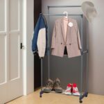 WT-EASYCARE Double Hanging Rod Garment Rack with Rolling Casters – Durable, Rust-Free Steel, Lockable Wheels, Space-Saving Bottom Shelf - Ideal for Home, Studio, Bedroom, Hostel or Guest Rooms - Image 7