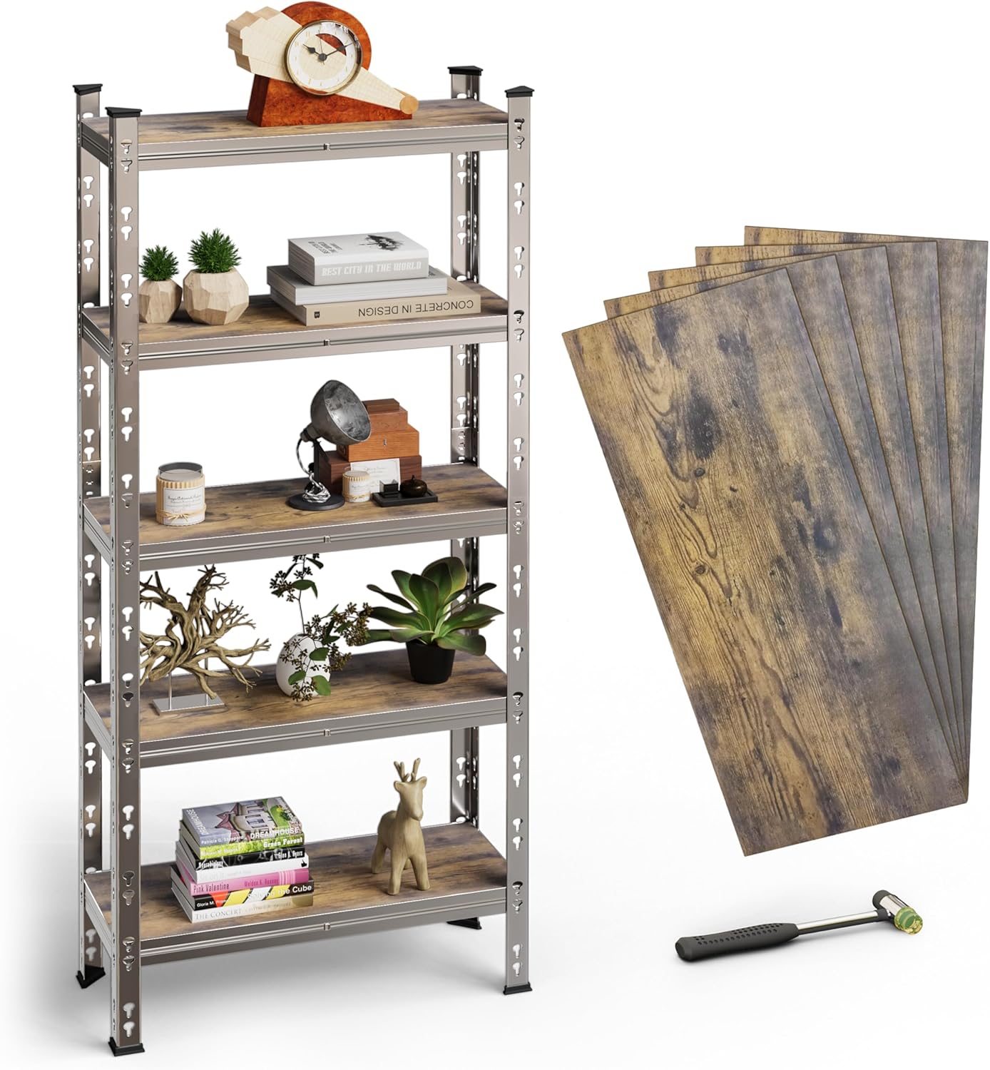 81W2oRtnbVL._AC_SL1500_.jpg BUILDSKILL 5-Tier Multipurpose Storage Rack | Bolt-Free Assembly | Galvanized Metal | Thick MDF Board | 175kg Capacity Per Shelf | 170x70x30cm Adjustable Shelf Rack for Home, Garage & Shop | Silver - Image 1