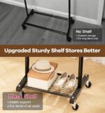 MISSLO Small Clothes Racks for Hanging Clothes Clothing Rack with Wheels 60" Metal Garment Rack with Shelves Portable Rolling Wardrobe Rack for Small Space, Black - Image 6