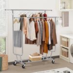 Garment Rack, Stainless Steel Clothes Organizer with Wheels, Double Rod Clothing Rack for Hanging Clothes (Silver, 130 x 55 x 160 CM) - Image 9