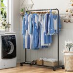 Simple Trending Standard Clothes Clothing Garment Rack with Storage Shelves, Rolling Clothes Organizer on Wheels for Hanging Clothes, Black - Image 2