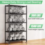 5 Tier Adjustable Storage Shelves, Heavy Duty Metal Storage Rack with Wheels, Shelving Units Utility Shelf for Kitchen, Pantry, Bathroom, Garage, Office Organization and Storage, Black, 13"x24"x59.7" - Image 3