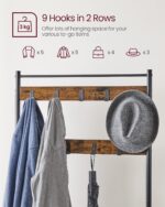 Vasagle Coat Rack Stand, Industrial Coat Tree, Hallway Shoe Rack And Bench With Shelves, Hall Tree With Hooks, Matte Metal Frame, Height 175 cm Rustic Brown Hsr41Bx - Image 4