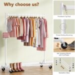 Hoctieon Z Rack Set of 2, Rolling Clothing Racks with Z-Base, Heavy Duty Garment Racks Set of 2, Clothes Rack on Wheels with Brakes, Clothes Organizer Rack, White - Image 3