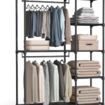 SONGMICS Portable Closet, Freestanding Closet Organizer, Clothes Rack with Shelves, Hanging Rods, Storage Organizer, for Cloakroom, Bedroom, 48.8 x 16.9 x 71.7 Inches, Black URYG026B02
