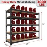 48" W x 24" D x 72" H Adjustable Garage Storage Shelves - 5-Shelf Heavy Duty Shelving Unit, Metal Utility Storage Organizer Racks for Warehouse Pantry Closet Kitchen, Black - Image 2