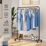 Simple Trending Standard Clothes Clothing Garment Rack with Storage Shelves, Rolling Clothes Organizer on Wheels for Hanging Clothes, Black - Image 3
