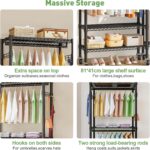 Wire Garment Rack, Heavy Duty Rolling Clothes Rack for Hanging Clothes, 3 Tiers Adjustable Metal Clothing Rack with Storage Shelves and Lockable Wheels (Black, 81 x 41 x 210 cm) - Image 4