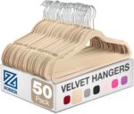 ZOBER Non-Slip Velvet Hangers Pack of 50 Ultra Thin Space Saving 360 Degree Swivel Hook Strong and Durable Clothes Hangers Hold Up-to 10 Lbs, for Coats, Jackets, Pants, Dress Clothes (Ivory)