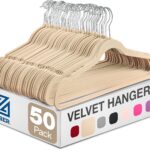 ZOBER Non-Slip Velvet Hangers Pack of 50 Ultra Thin Space Saving 360 Degree Swivel Hook Strong and Durable Clothes Hangers Hold Up-to 10 Lbs, for Coats, Jackets, Pants, Dress Clothes (Ivory)