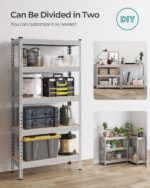 SONGMICS 5-Tier Storage Shelves, Garage Storage, Boltless Assembly, Adjustable Shelving Unit, 11.8 x 29.5 x 59.1 Inches, Load 1929 lb, for Shed Warehouse Basement Kitchen, Silver UGLR300E01 - Image 7
