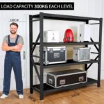 4-Tier Storage Shelf, Heavy Duty Shelf Storage, Warehouse & Garage Shelving Unit, Shelfs Storage With 300KG/Shelf Rack Weight Capacity, Storage Shelves Size 200 x 60 x 200CM (Black) - Image 3