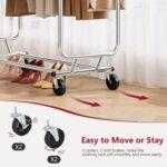 Tajsoon Double Rod Heavy Duty Clothes Rack 480 LBS, Rolling Clothing Rack for Hanging Clothes, Collapsible Clothes Rack with Wheels, Commercial Portable Garment Racks with Shelf, Chrome - Image 6