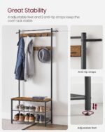 Vasagle Coat Rack Stand, Industrial Coat Tree, Hallway Shoe Rack And Bench With Shelves, Hall Tree With Hooks, Matte Metal Frame, Height 175 cm Rustic Brown Hsr41Bx - Image 7