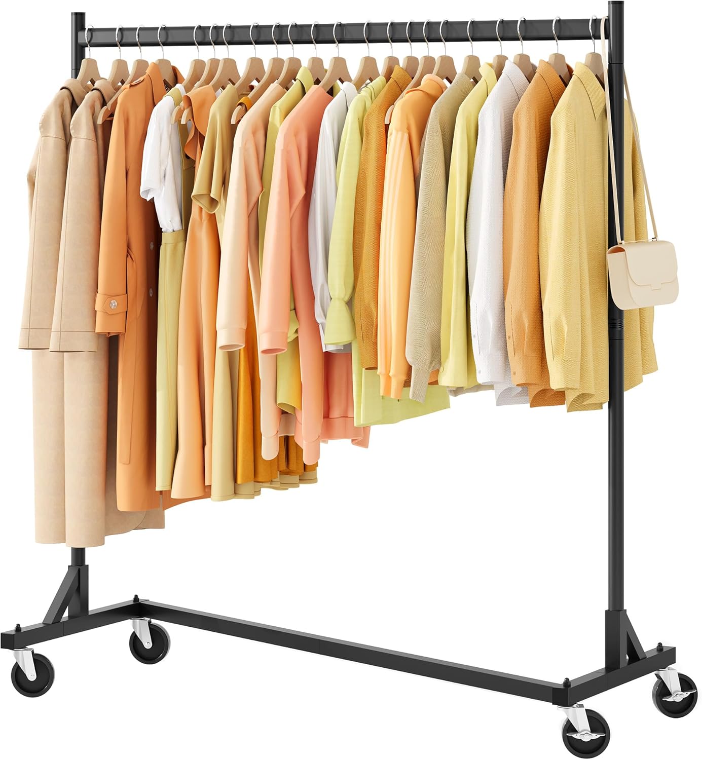 81bOBALtUKL._AC_SL1500_.jpg Hoctieon Z Rack, Rolling Clothes Racks with Z-Base, Heavy Duty Garment Rack, Clothing Racks for Hanging Clothes, Sturdy Metal Hanging Holder, Clothes Organizer Rack, Black - Image 1