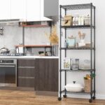 Himimi 5 Tier Shelving Unit with Wheels Wire Shelf Metal Storage Shelves Heavy Duty Height Adjustable Standing Shelf 59cm W*35cm D*183cm H-Black - Image 8