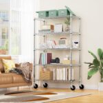 MZG 5-Tier Adjustable Heavy-Duty Metal Wire Storage Shelving Unit with Wheels (Chrome, 45 × 120 × 180 cm) for Garage, Warehouse, Supermarket, Balcony and Garden - Image 2