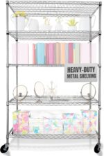 Crescent, Chrome, 48 x 18 x 76, 4000 LBS, Metal Shelves for Storage with Wheels, Ideal for Garage Shelving, 5 Tier Wire Shelving Rack for Kitchen Storage, Heavy Duty Shelving for Home Storage - Image 9