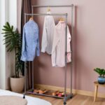 WT-EASYCARE Double Hanging Rod Garment Rack with Rolling Casters – Durable, Rust-Free Steel, Lockable Wheels, Space-Saving Bottom Shelf - Ideal for Home, Studio, Bedroom, Hostel or Guest Rooms - Image 2