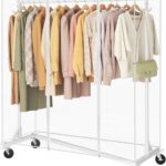 Hoctieon Z Clothes Rack with Cover, Metal Heavy Duty Clothing Rack, Rolling Garment Rack with Wheels, with Dustproof Cover Waterproof Protector, 2 Durable Zippers, for Hanging Clothes, White