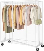 Hoctieon Z Clothes Rack with Cover, Metal Heavy Duty Clothing Rack, Rolling Garment Rack with Wheels, with Dustproof Cover Waterproof Protector, 2 Durable Zippers, for Hanging Clothes, White