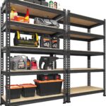 Storage Shelves - PrimeZone 2 Pack 5 Tier Adjustable Garage Storage Shelving, Heavy Duty Metal Storage Utility Rack Shelf Unit for Warehouse Pantry Closet Kitchen, Black