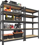 Storage Shelves - PrimeZone 2 Pack 5 Tier Adjustable Garage Storage Shelving, Heavy Duty Metal Storage Utility Rack Shelf Unit for Warehouse Pantry Closet Kitchen, Black