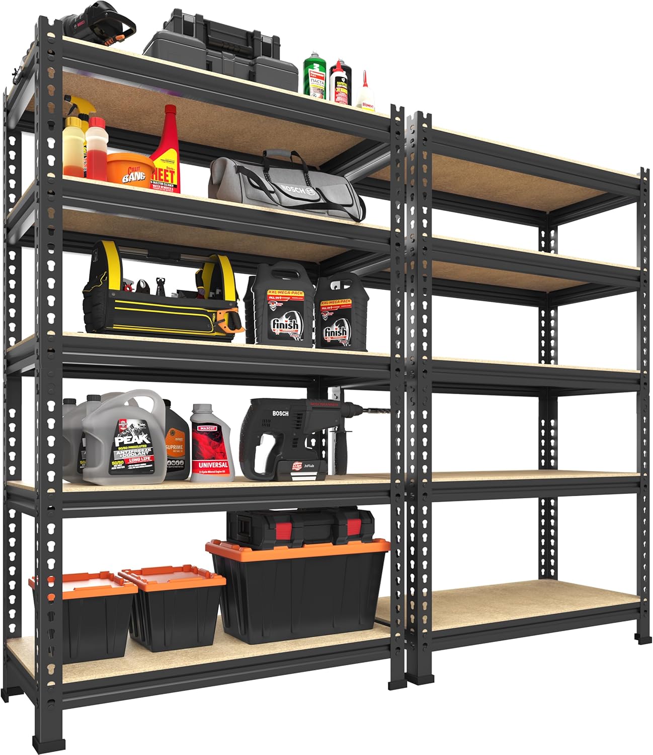 81cjWgbxvpL._AC_SL1500_.jpg Storage Shelves - PrimeZone 2 Pack 5 Tier Adjustable Garage Storage Shelving, Heavy Duty Metal Storage Utility Rack Shelf Unit for Warehouse Pantry Closet Kitchen, Black - Image 1