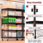 61cm x 46cm x 183cm Wire Shelf with Wheels, 5 Tier Adjustable Heavy Duty Metal Storage Shelves, Kitchen Utility Shelf Organizer Pantry Rack for Closet Garage Laundry Room, Black ﻿ - Image 6