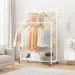 Calmootey Double Rod Clothing Garment Rack,Rolling Hanging Clothes Rack,Portable Clothes Organizer for Bedroom,Living Room,Clothing Store,White - Image 5