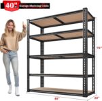 REIBII 2500LBS Garage Shelving 72''H Storage Shelves Heavy Duty Shelving 5 Tier Metal Shelves for Garage Shelves Adjustable Shelving Units and Storage for Closet Pantry Shelf, 72" H x 40" W x 20" D,2P - Image 3